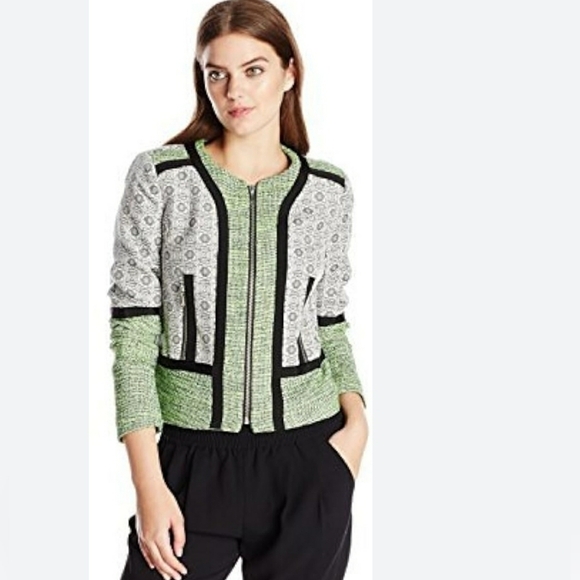 Rebecca Minkoff Jackets & Blazers - Rebecca Minkoff  Payton Travel Tweed Collarless Jacket, Neon Green/Black, Size 2